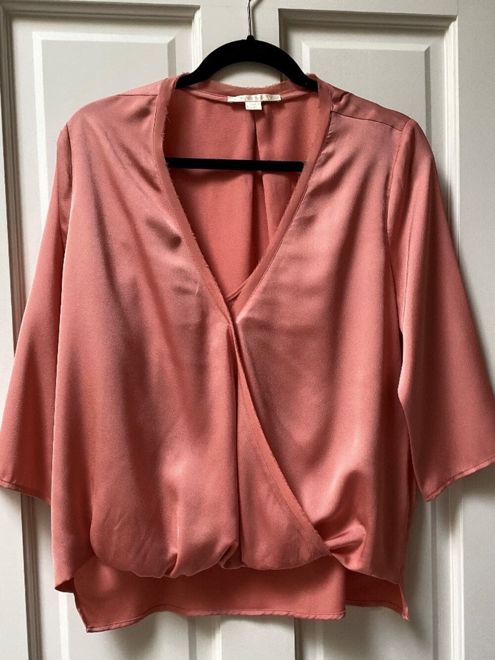 Cooper & Ella coral orange raw edged lined top, size large